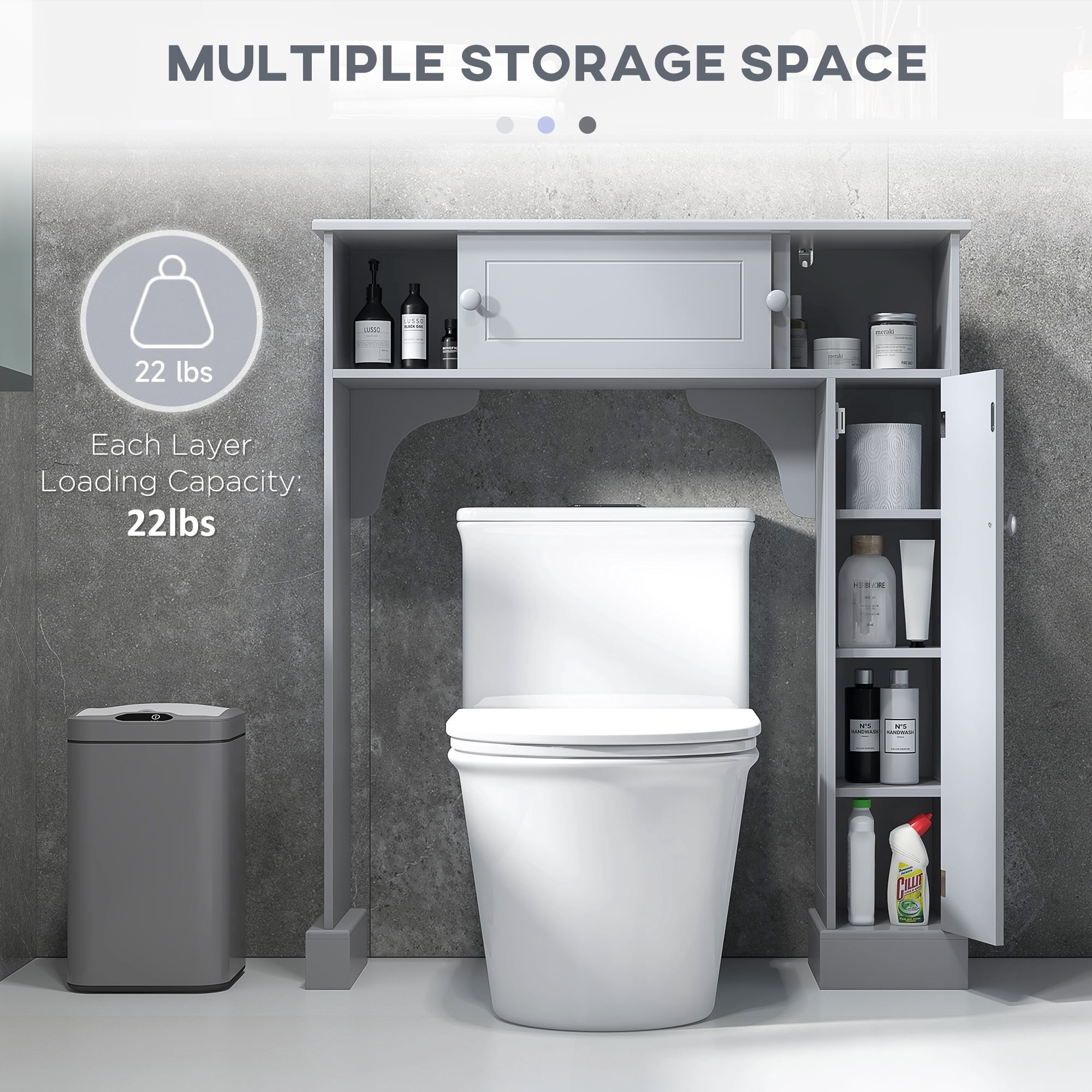 HOMCOM Freestanding Over the Toilet Bathroom Cabinet with Adjustable Shelves, Toilet Rack, Space Saver, Bathroom Storage Organizer