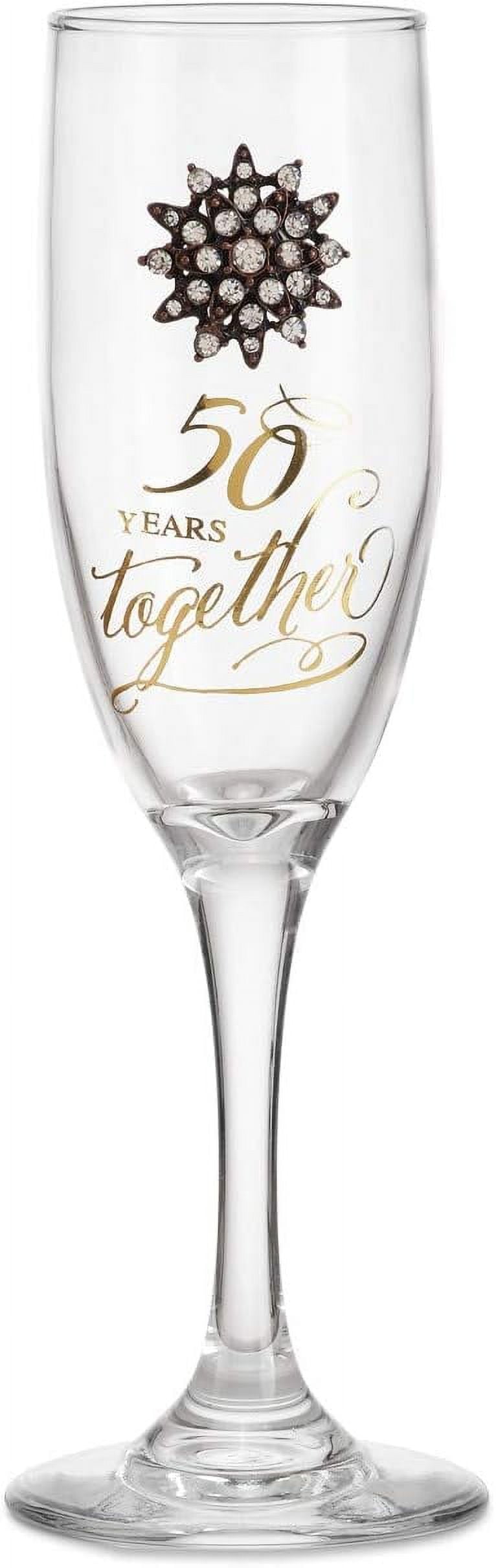 50th Anniversary Clear 5 ounce Glass Metal Rhinestone Champagne Flute