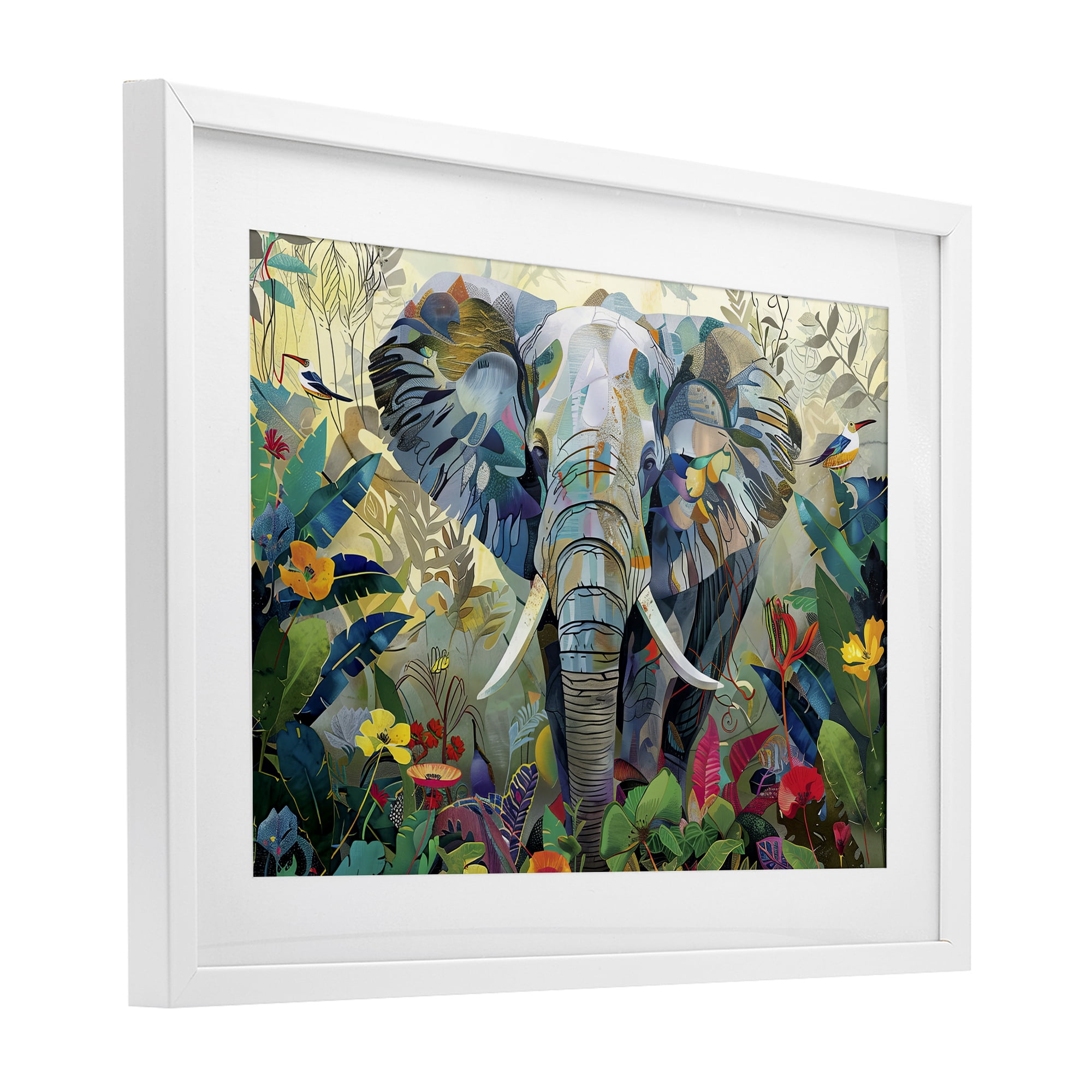 Stupell Industries Elephant's Realm in Tropical Bloom White Framed Print Under Glass, design by Lazar Studio