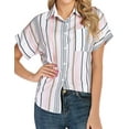 thumbnail image 5 of Women Buttons Colorblock Vertical Stripes Short Sleeve Shirts, 5 of 8