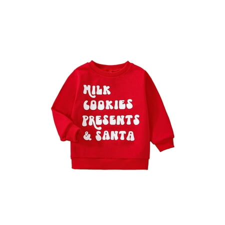 

Canrulo Toddler Baby Girl Boy Christmas Outfit Sweatshirt Letter Print Long Sleeve Sweater Shirt Fall Clothes Red 2-3 Years