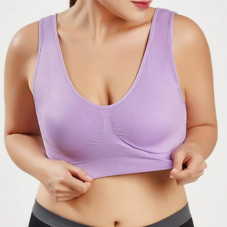 

TANGNADE Women Pure Color Plus Size Ultra-thin Large Bra Sports Bra Full Bra Cup Tops Purple + 5XL