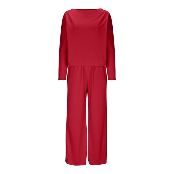 YUGYXL Womens Sweatsuits Sets Long Sleeve Crewneck Top Wide Leg Pants Two Piece Outfits Red XXXL