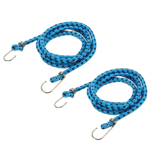 Uxcell 3/8" x 3.3ft Marine Grade Bungee Cord with Hooks, 2Pcs Rubber Heavy Duty Outdoor Elastic Straps Kayak Stretch String Rope for Securing Luggage Moving Cargo, Blue