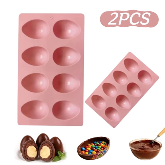 3D Egg-Shaped Silicone Baking Mold & 8 Cavity Easter Silicone Candy Mold, Dishwasher Safe Molds for Mini Cakes, Pudding, Ice 2PC Pink