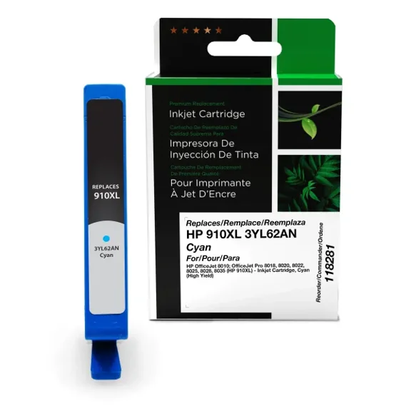 Remanufactured Clover Imaging High Yield Cyan Ink Cartridge compatible with HP 910XL (3YL62AN)