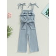 thumbnail image 2 of Faithtur Kids Girls Jumpsuits Buttons Ruffles Sleeveless Solid Color Rib Knit Rompers Summer Casual Clothes Cami Playsuits with Belt, 2 of 9