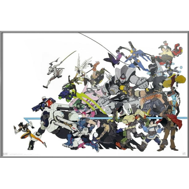 Overwatch Framed Gaming Poster (Character Collage) (Silver Aluminum