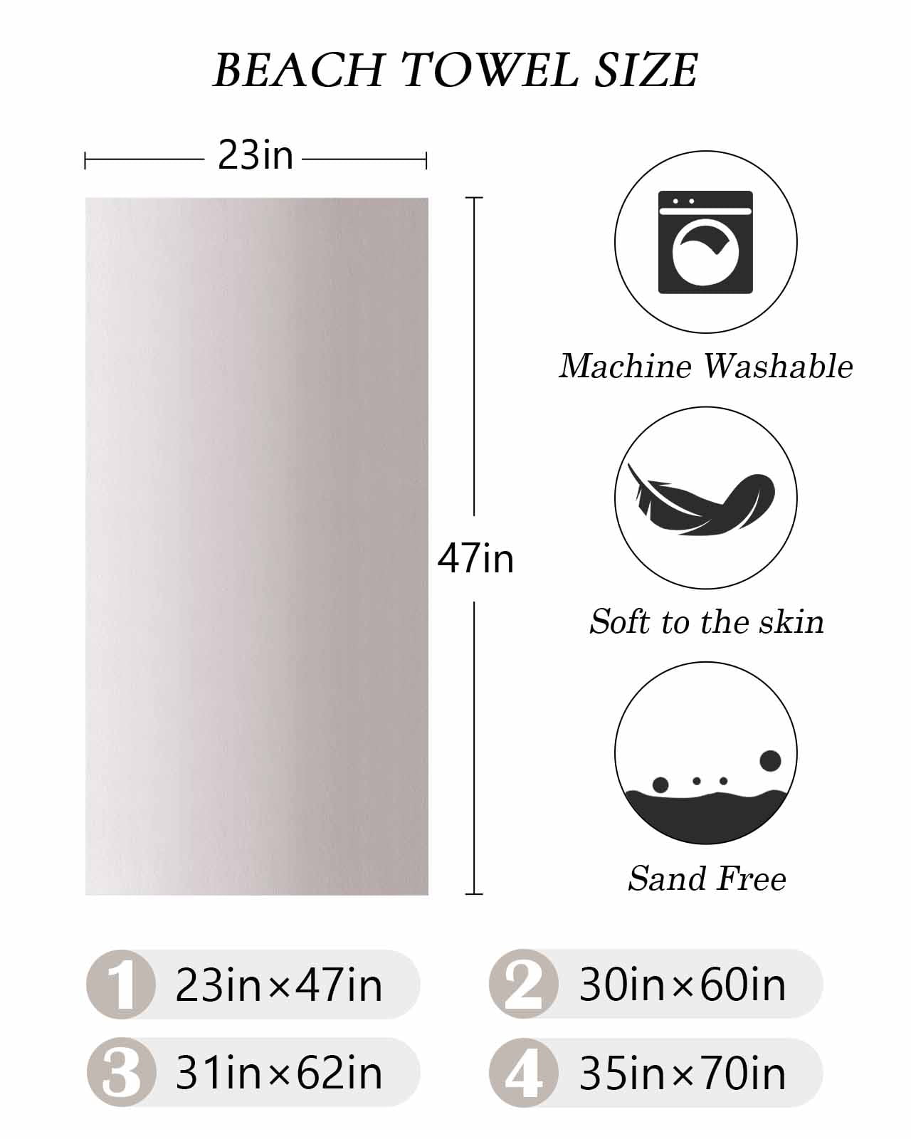 Beige Ombre Beach Towels Oversized Super Absorbent, White Gradient Modern Abstract Art Lightweight Bath Towel Quick Dry Sets For Bathroom/Pool/Rv Camping/Beach Play/Gym Room/Picnic 35"x70"