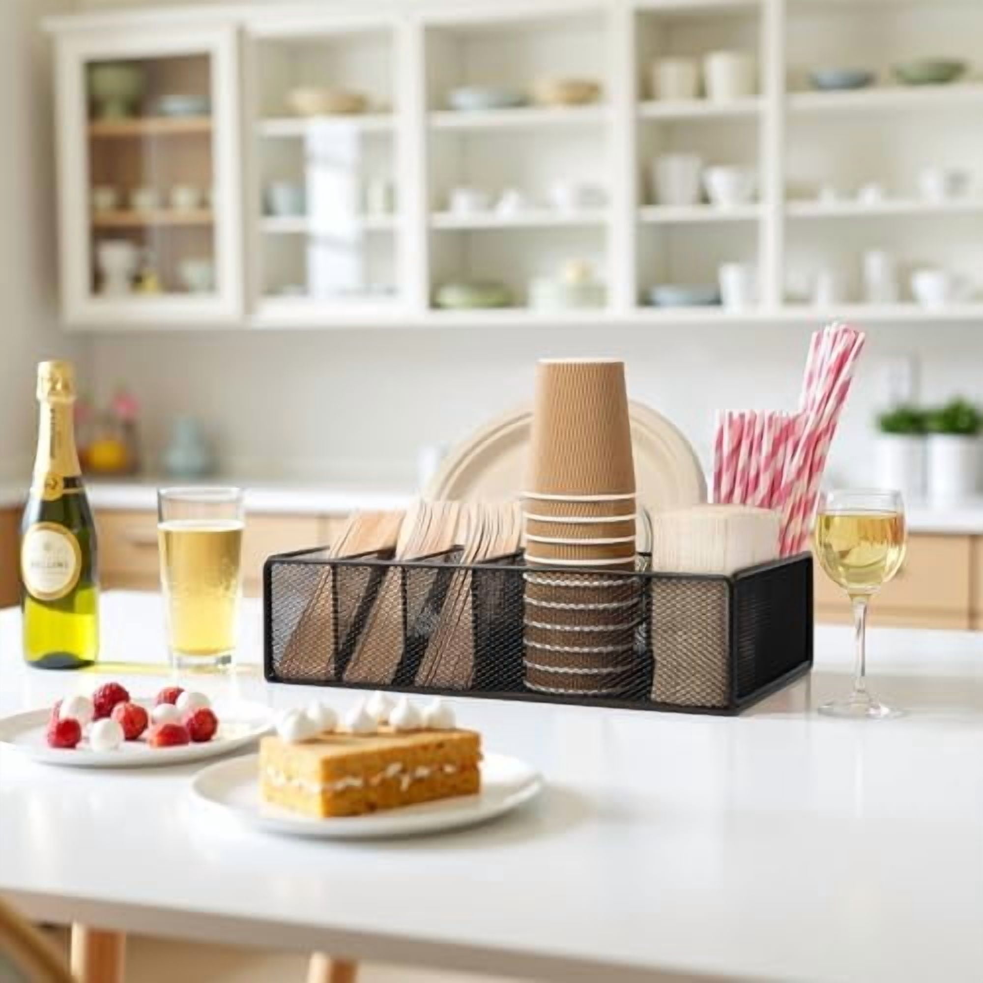 Utensil Caddy for Party - Paper Plate Holder ,Utensil Silverware Caddy Utensil Holder Paper plate Organizer with 6 Compartments for Party, Camping, Picnic