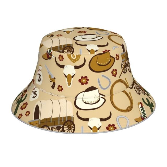 Fotbe Wild West Cowboy Sombrero Tipo Pescador con Estampado – Sombrero de Sol de Algodón de Moda para Playa, Golf, Pesca