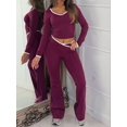 thumbnail image 5 of Womens Workout Sets 2 Piece Gym Yoga Outfits Crossover Flare Leggings Wine Red S, 5 of 7