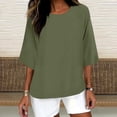 thumbnail image 2 of Zysthvn 3/4 Sleeve Casual Womens Tops Tunic Cotton Blend Plus Size Tshirts for Women Solid Lightweight Crew Neck, Army Green L, 2 of 5
