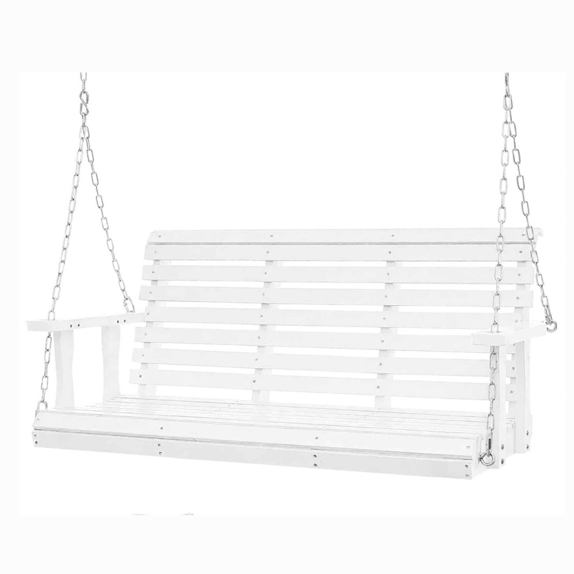 4.5ft Wooden Porch Swing with Hanging Chains, 880 lbs Heavy Duty Patio Bench Swing for Courtyard & Garden, White