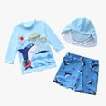 thumbnail image 2 of CUZIBR Kids Boys 3 Piece Swimsuits Rash Guard Raglan Sleeve Striped Cute Cartoon Pattern Long Sleeve Shirts Tops And Elastic Waist Shorts Trunks Swimwear Outfits Bathing Suit,Light Blue,4-5 Years, 2 of 4