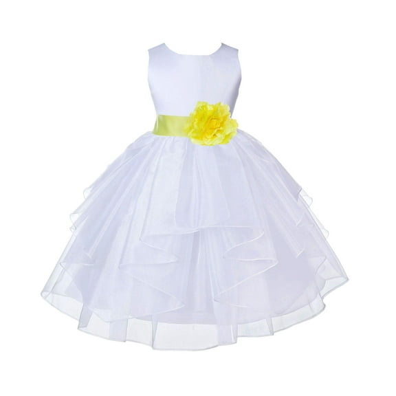Ekidsbridal White Lemon Shimmering Organza Flower Girl Dresses for Toddlers Wedding Beauty Pageant Communion Baptism Gown 4613S S