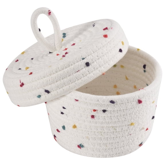 Cotton Rope Storage Basket Small Woven with Lid Organizer Bins for Towels Keys Snack, S