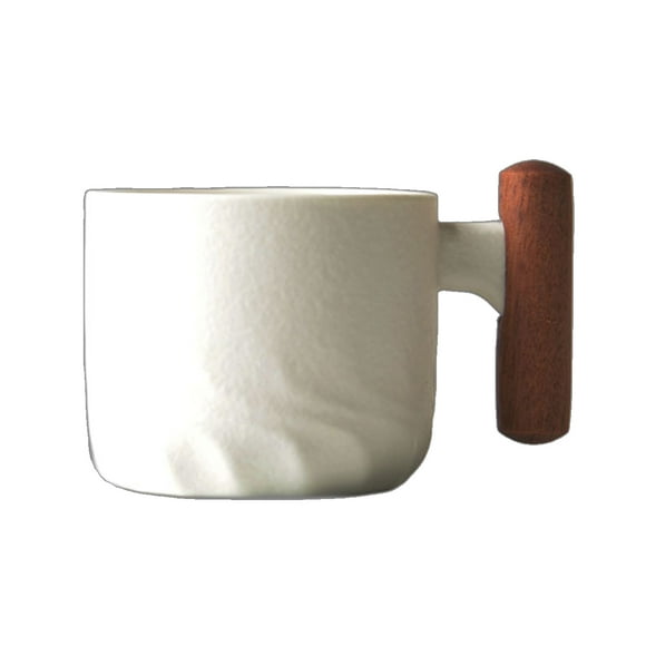 Juego de 1 taza de café espresso de cerámica de 2 oz con mango de madera, tazas de té pequeñas