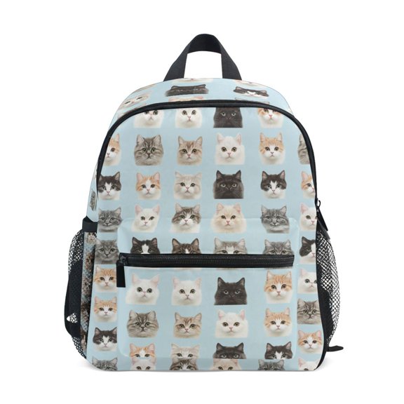 FORMRS Kids School Backpack with Front Zippered Pocket 12" Student Travel Daypack, Cute Cat Faces