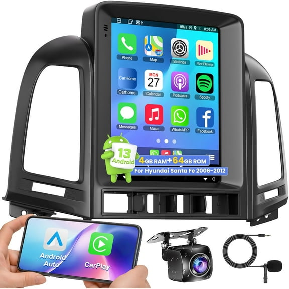 4 64G for Hyundai Santa Fe 2006-2012 Android 13 for Car Radio, 9.7 inch IPS Touch Screen Car Stereo