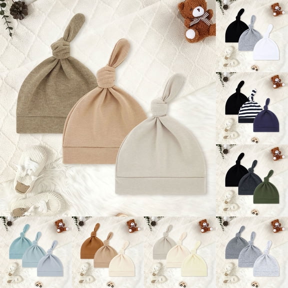 Ferjadq 3 Pcs Baby Newborn Soft Beanie Hat for Infant Girl Boy Casual Thin Pullover Cap AG,0-6 Months