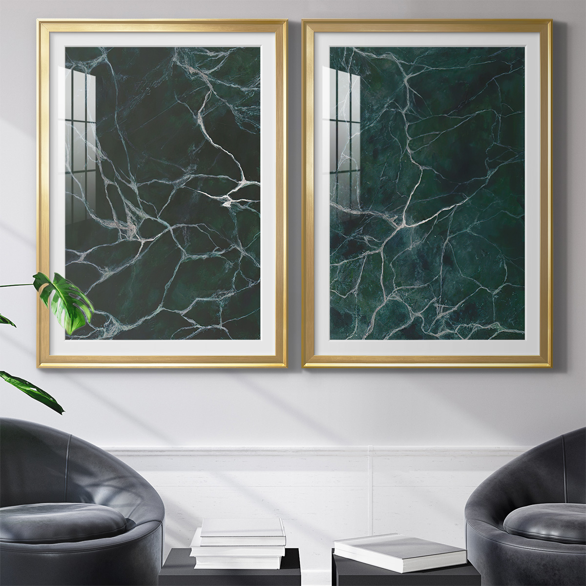 Wexford Home Jade Marble I Premium Framed Print, 26.5" x 36.5" - Ready to Hang, Gold (Set of 2)