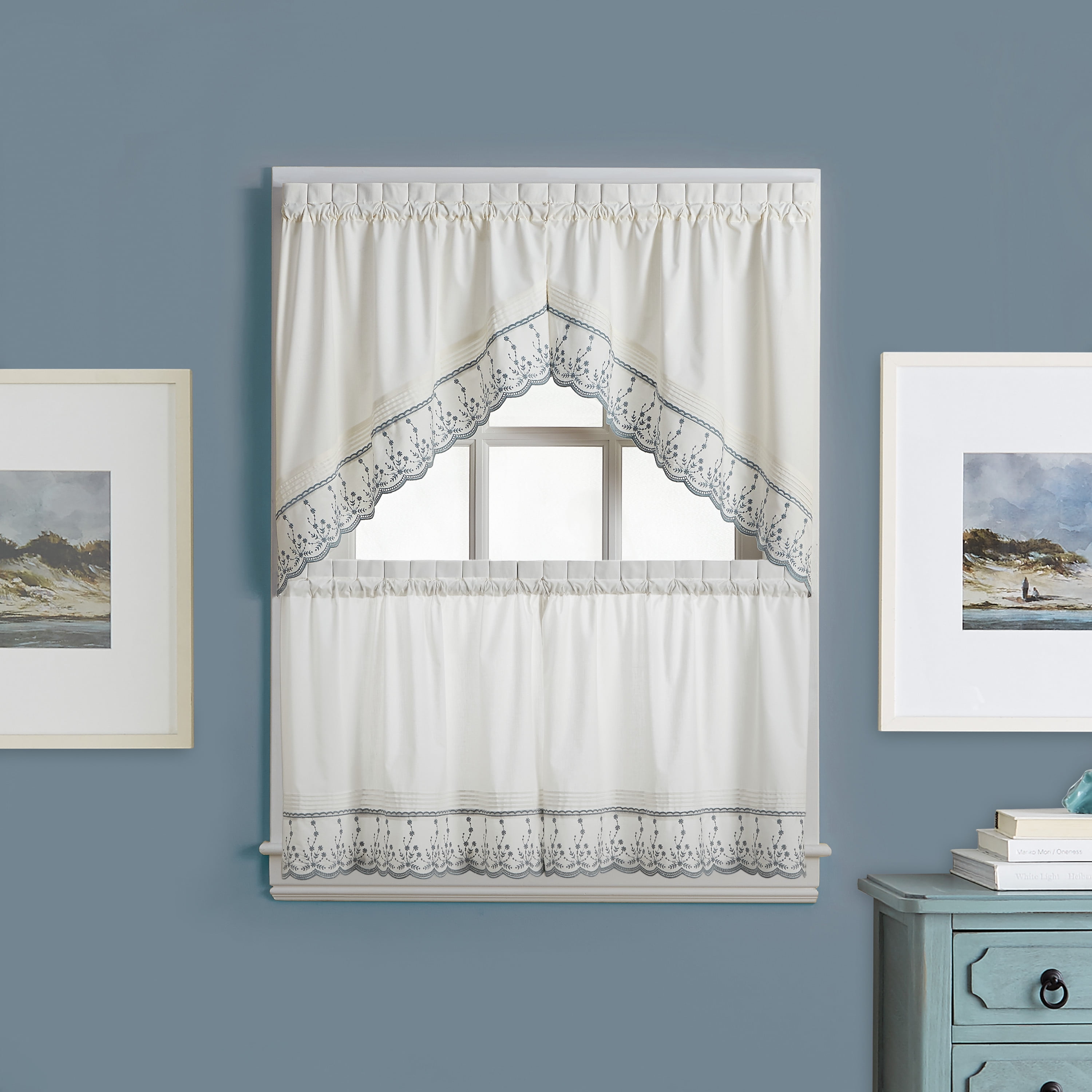 CHF Abby 24" Floral Pattern Swag Valance, Indoor Curtain, Light Filtering, Gray, Adult