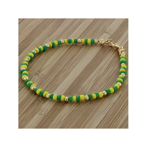 In Season Jewelry 14k Gold Plated Green Yellow Beaded Santeria