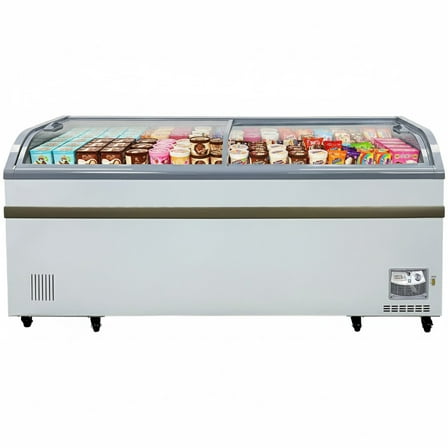 79” Commercial Ice Cream Freezer Display Case with Sliding Curved Glass Top, 27 Cu. Ft., 115V R290, NSF Certified