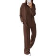 thumbnail image 4 of Women's Round Neck Sweatshirt Wide Leg Sweatpants Casual Suit Sportswear Set, for Winter Lounge and Sports Activities,Brown,2XL, 4 of 5