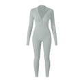 thumbnail image 5 of Women's Textured Yoga Bodysuit, Long Sleeve Zipper Front Yoga Suit with Waist Cinching Design, Sculpting Tight Bodysuit for Yoga, Workout, Gym and Casual Athleisure Wear Light Ashy, 5 of 7