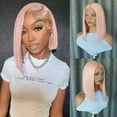 thumbnail image 3 of Light Pink Colored 13x4 Lace Front Wig Straight Short Bob 10-14inch For Women Brazilian Remy Straight HD Lace Frontal Wig Naturai Hairline For Women Daily&Birthday&Wedding Use Wig 180 Density 10 Inch, 3 of 7