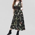 thumbnail image 3 of Vestido HUOGUO, a la moda casual, con estampado inglés, cuello en V, para mujer, 3 of 4