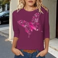 thumbnail image 2 of Kcolen Pink Ribbon Cancer Awareness T-Shirts Women, Cancer Awareness T-Shirt Pink Ribbon 3/4 Length Sleeve Plus Size Cancer Pullover Shirts Tee Tops, 2 of 4