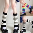 thumbnail image 3 of OOKWE Women Student Knit Leg Warmers Crochet Ribbed Rainbow Striped Lolita Boot Socks, 3 of 13