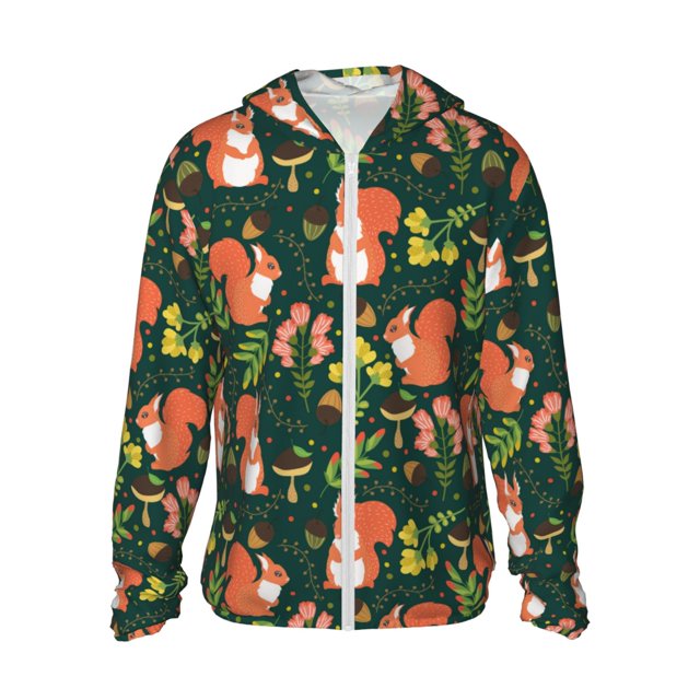 Balery Forest Squirrel Sudadera ligera de manga larga con capucha y protección solar UPF 50+ para hombre y mujer, ideal para pesca y running-XX-Large