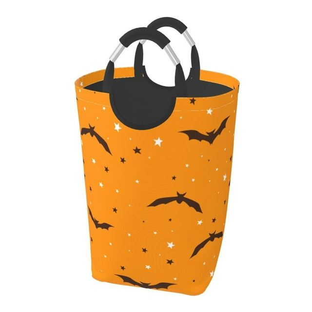 DouZhe 50L Rectangular Laundry Basket, Halloween Cute Bats Stars Prints Waterproof Foldable Laundry Hamper with Aluminum Handles