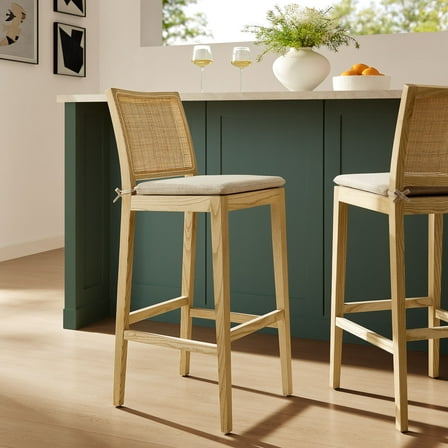 Modway Ovard Wood and Rattan Bar Stool in Natural