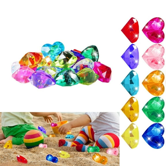 Acrylic Gems Toys,Acrylic Diamond Heart Fake Gems Vase Filler,Sinking Swimming Pool Toys,Faux Diamonds Jewels for Indoor and Outdoor,12Pack