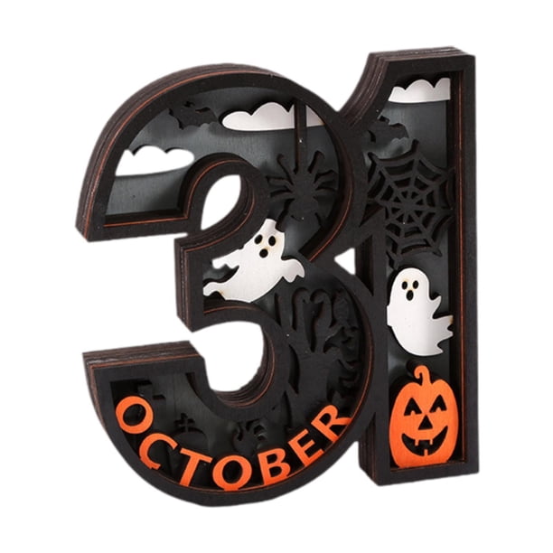 Decoración de madera para Halloween, decoración de Halloween, decoración de mesa, escultura, estatua para mesita de noche, restaurante, festival, 31 Forma