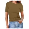 thumbnail image 1 of TSADFHJI Hauts Femmes Tendance T-Shirt à Manches Courtes Col Rond pour Femme / Coupe Ajustée Décontractée en Tricot Côtelé T-Shirt Basique TTTG Brun, 1 of 4