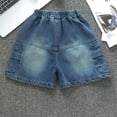 thumbnail image 4 of DAETIROS Girls Jean Shorts Light Blue Denim Cargo Elastic Waist Loose Fit Vintage Distressed Youth Summer with Pockets Sizes 6-16,Size 14-15T, 4 of 9