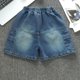 thumbnail image 4 of Niñas Pantalones Cortos de Denim Color Sólido Cintura Elástica Casual Multi Bolsillo Shorts de Ropa de Trabajo para Niños Verano, 4 of 9