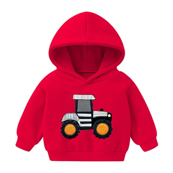 Trupants Toddler 4T Red Kids Hoodie - 3D Tractor Appliqué, Quick-Drying Easy Care