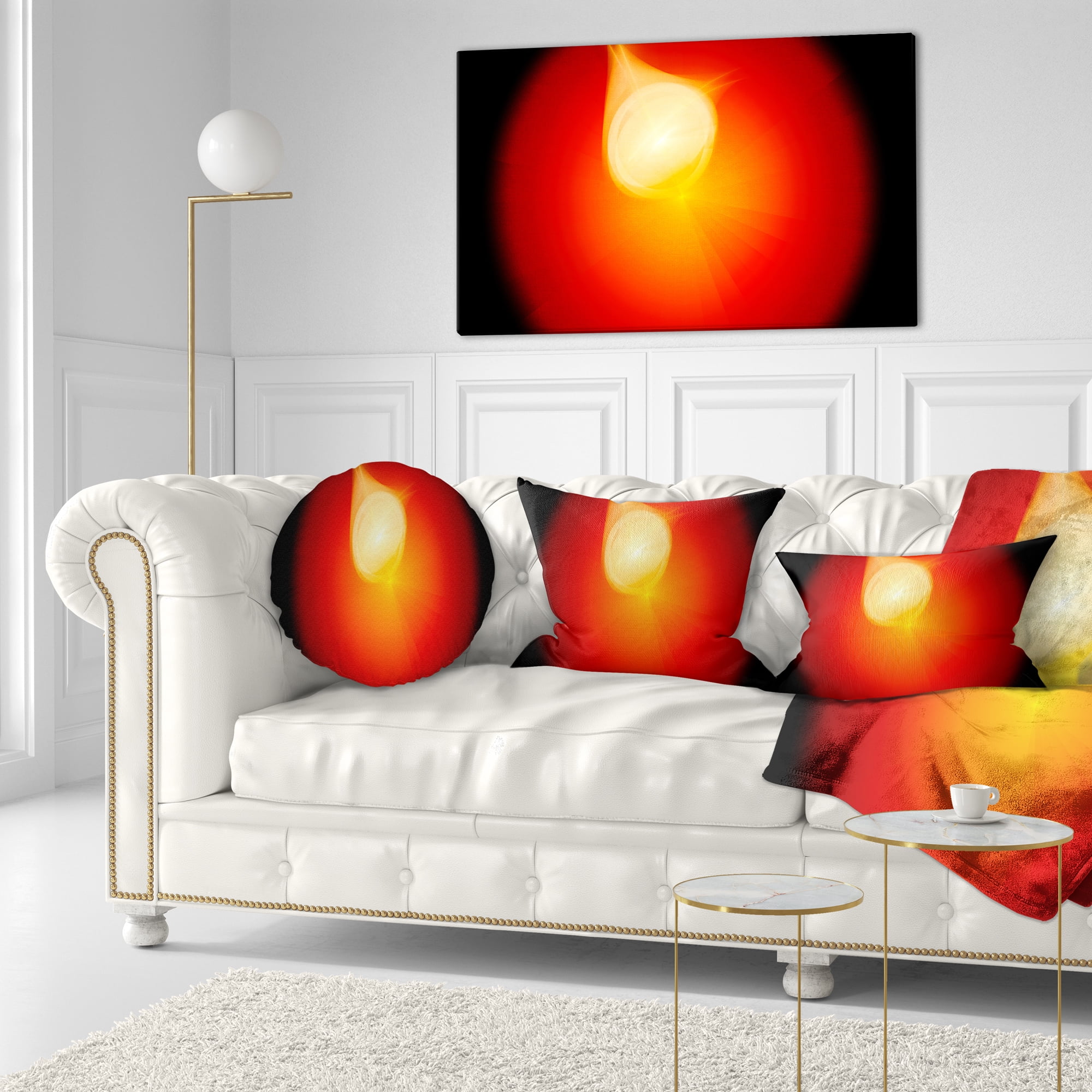 Designart Glowing Red Misty Sphere - Abstract Throw Pillow - 12x20