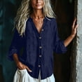 thumbnail image 6 of CHGBMOK Linen Tops for Women Casual Button Up V Neck Long Sleeve Gauze Shirt Loose Lightweight Blouses, 6 of 7