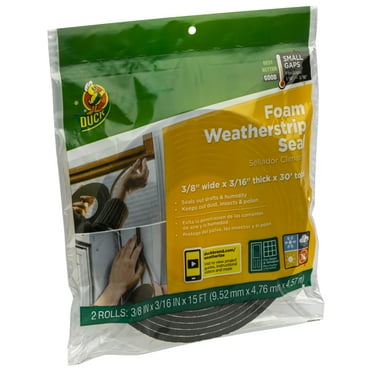 Duck Brand Black Foam Weatherstrip Seal, 0.375 in. x 0.188 in. x 30 ft., 2 Pack