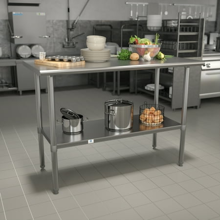 

Emma + Oliver Stainless Steel 18 Gauge Kitchen Prep and Work Table with Undershelf NSF - 48 W x 24 D x 34.5 H