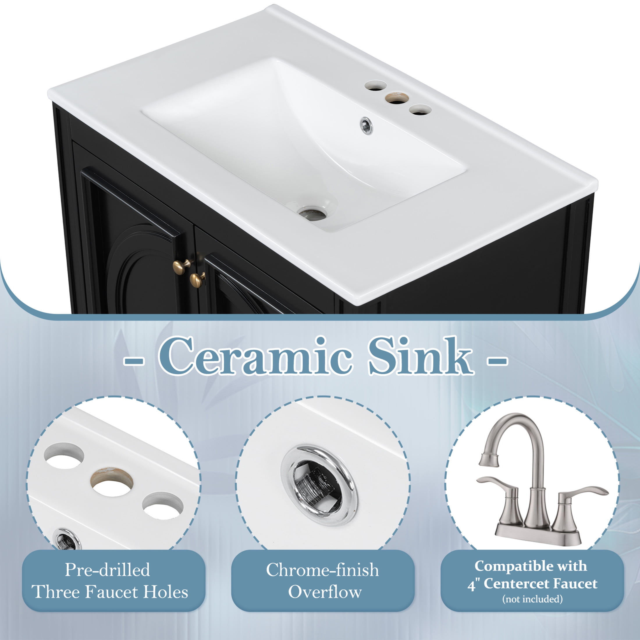 GDF Studio Vintage 30" Bathroom Vanity with Ceramic Sink, Soft-Close Door, and Ample Storage, Black