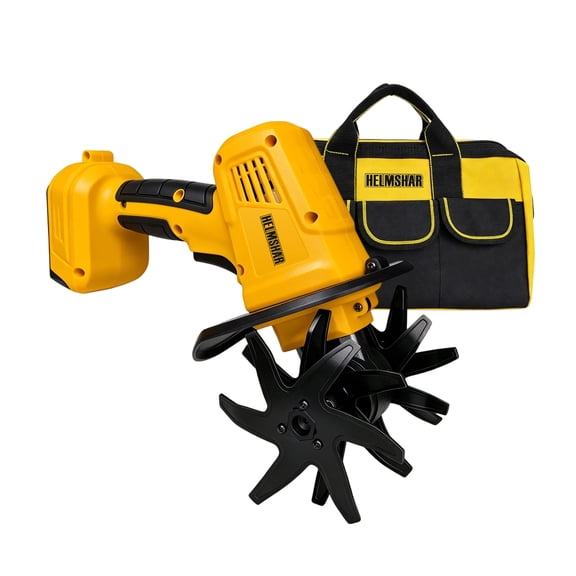 HELMSHAR Cordless mini Tiller Cultivator Compatible with Dewalt 20V Battery,Electric Garden Tiller Garden Rototiller Hand Tiller for Gardening Soil Cultivation(Tool Only&BAG)